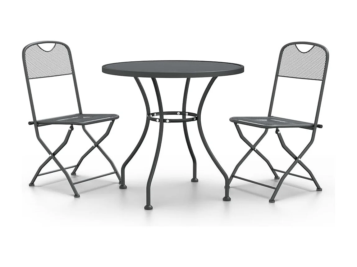 Prolenta Premium -  Ensemble à manger de jardin 3 pcs Maille Métal Anthracite