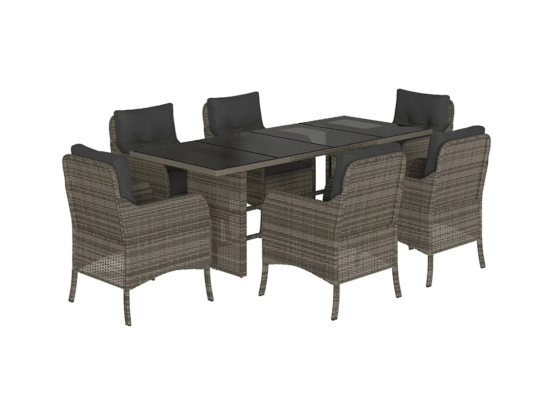 Karlyn  Ensemble à manger de jardin et coussins 7 pcs gris rotin