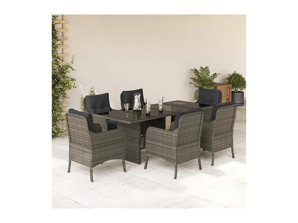 Karlyn  Ensemble à manger de jardin et coussins 7 pcs gris rotin