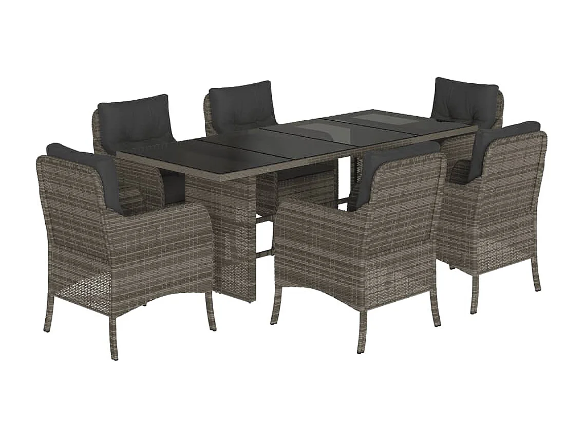 Karlyn  7-delige Tuinset met kussens poly rattan grijs