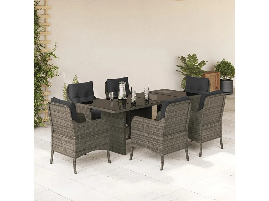 Karlyn  7-delige Tuinset met kussens poly rattan grijs