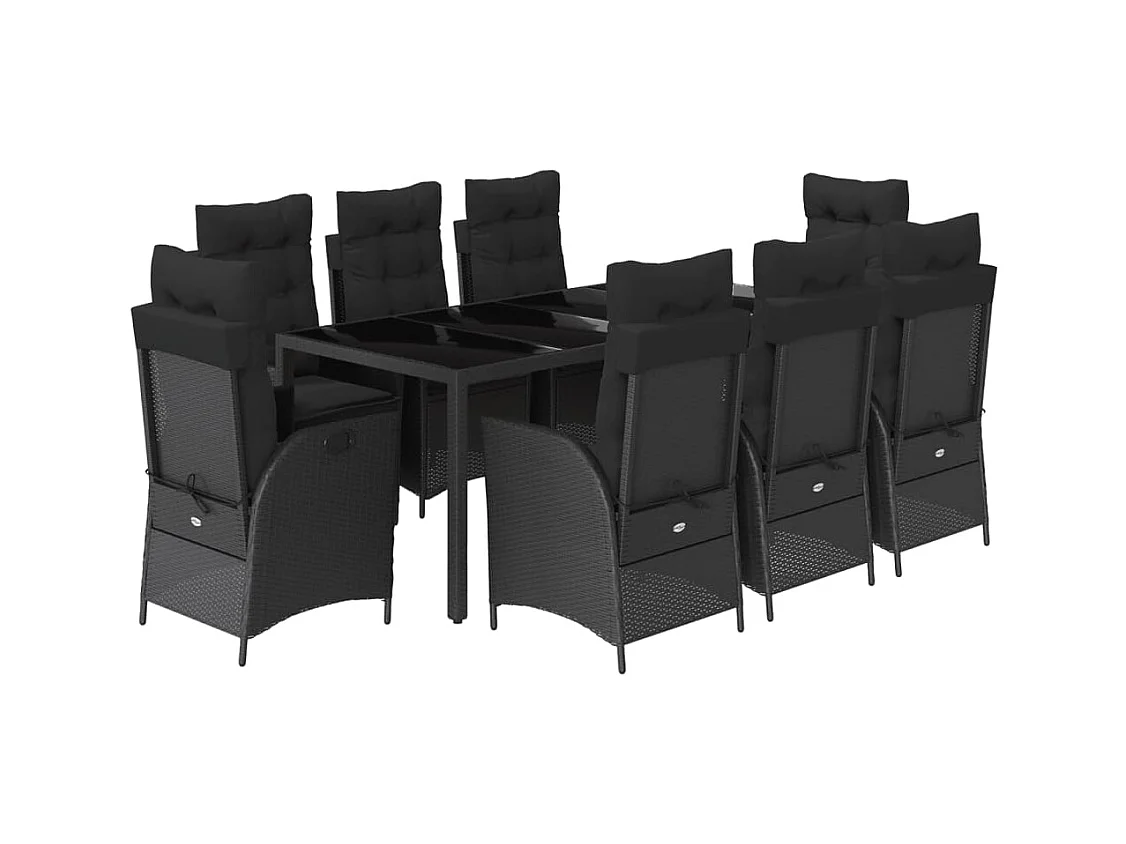 Chattanooga  Set de comedor de jardín 9 pzas y cojines ratán sintético negro
