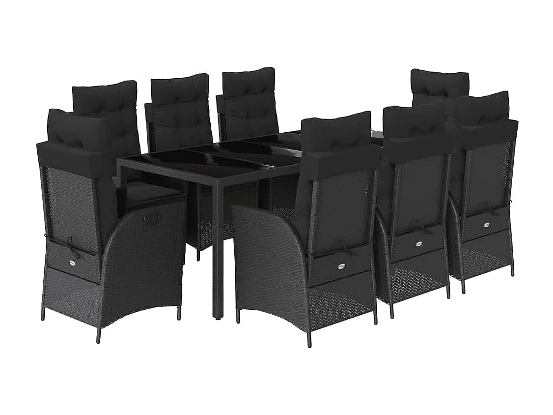 Chattanooga  Ensemble à manger de jardin 9pcs coussins noir résine tressée