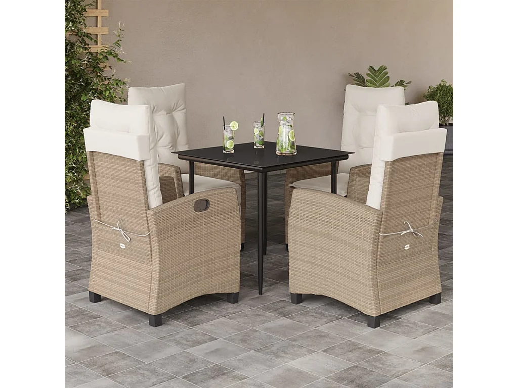 Agerskov  5-delige Tuinset met kussens poly rattan beige