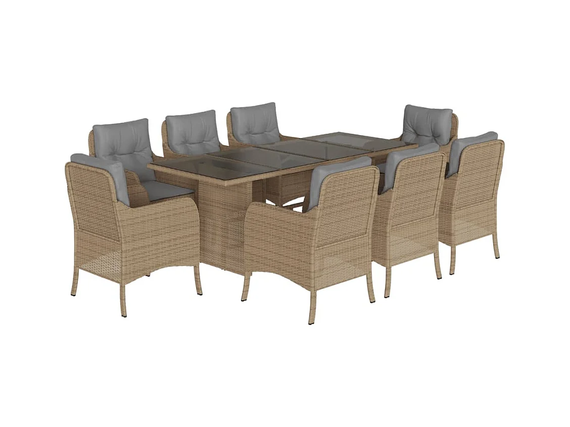 Karlyn  Ensemble à manger de jardin et coussins 9 pcs beige Poly rotin