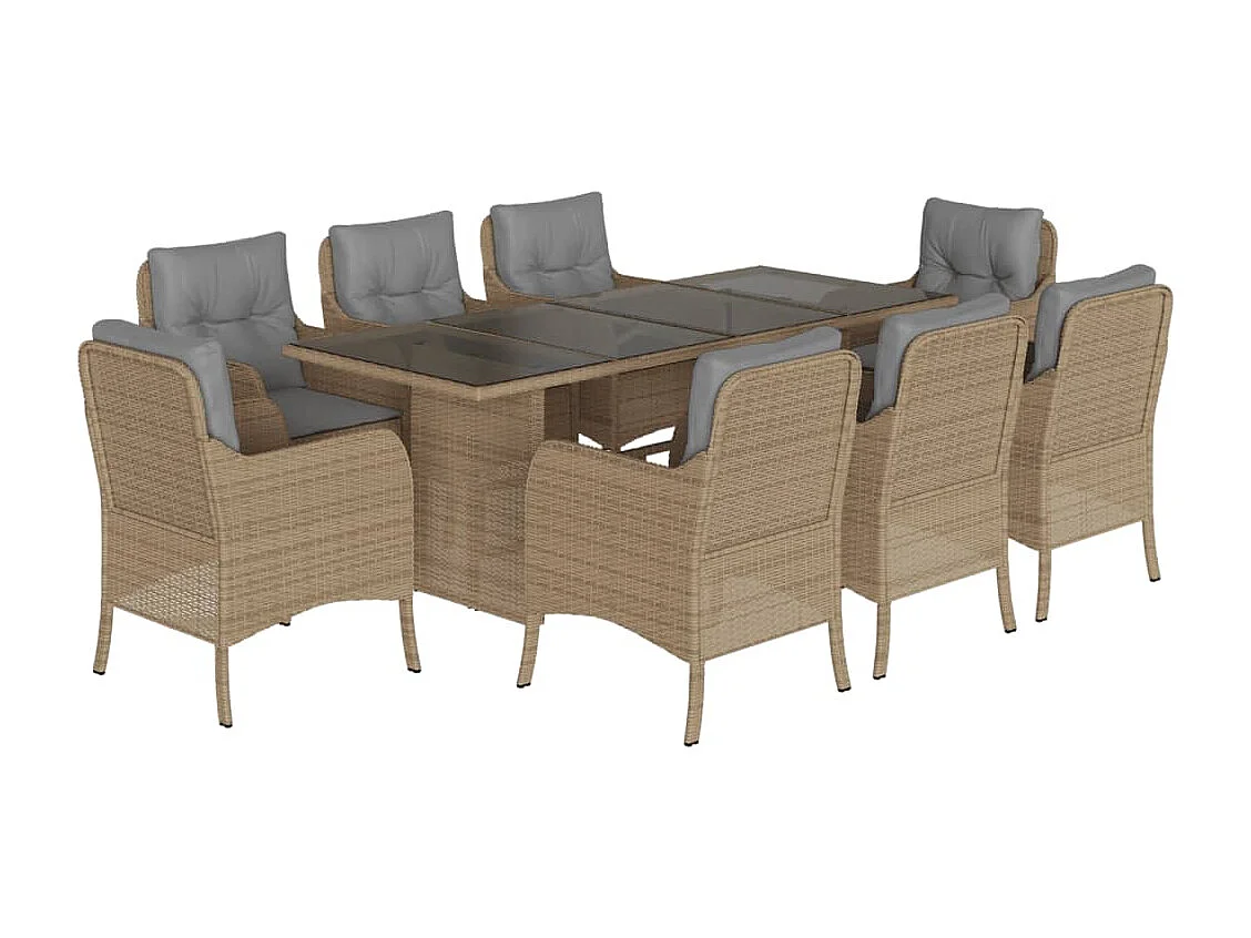 Karlyn  9-delige Tuinset met kussens poly rattan beige