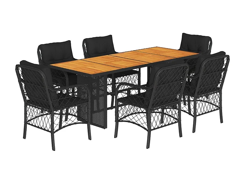 Fort Bragg  7-delige Tuinset met kussens poly rattan zwart