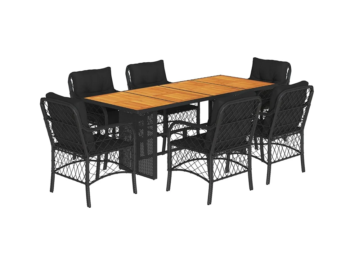 Fort Bragg  7-delige Tuinset met kussens poly rattan zwart