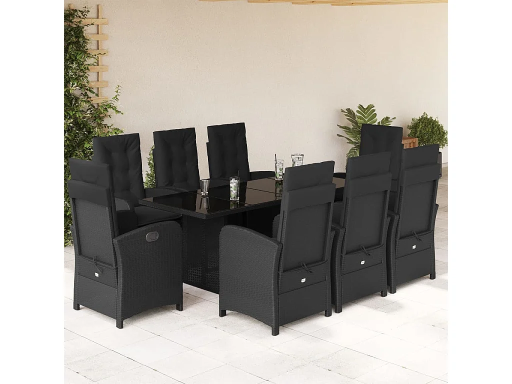 Almkerk  Ensemble à manger de jardin 9pcs coussins noir résine tressée