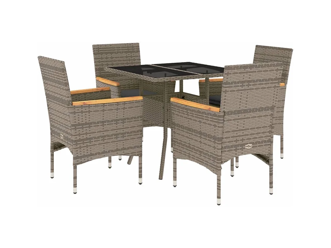 Motta Sant'Anastasia  Ensemble à manger de jardin et coussins 5 pcs gris rotin verre