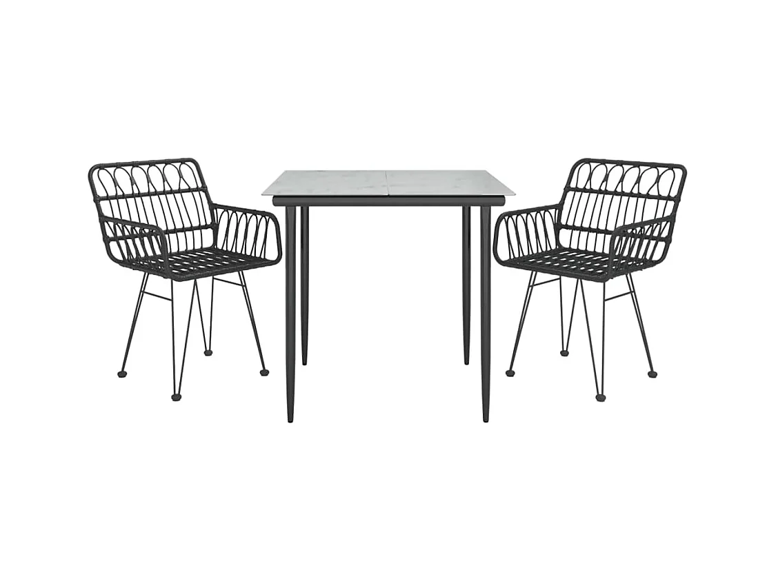 Arkadelphia  3-delige Tuinset poly rattan zwart