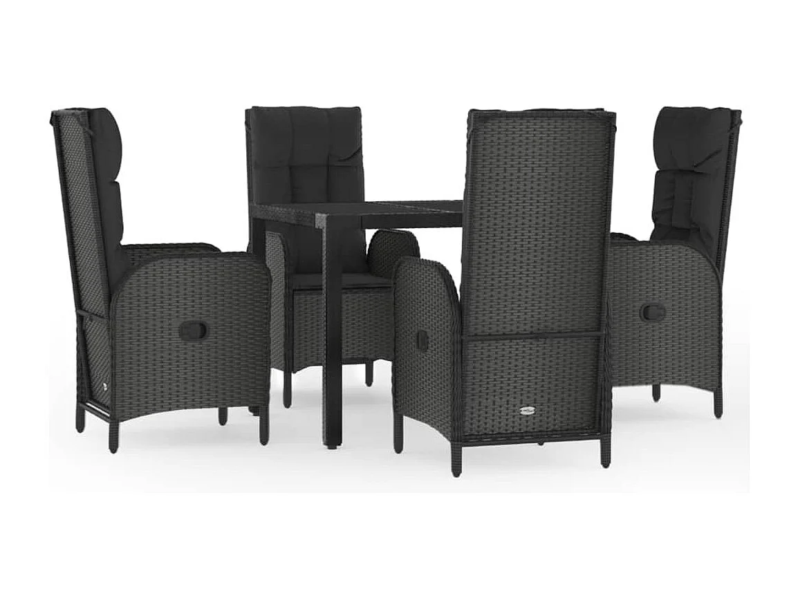 Prolenta Premium -  5-delige Tuinset met kussens poly rattan zwart