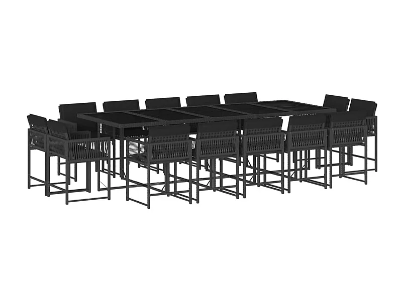 Emilia  Set comedor de jardín con cojines 15 pzas ratán sintético negro