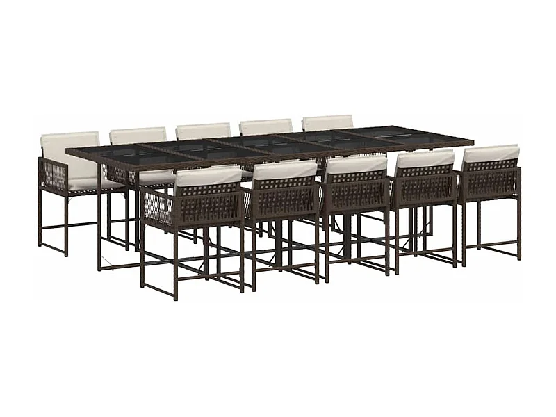 Sharif  Set comedor de jardín 11 pzas y cojines ratán sintético marrón