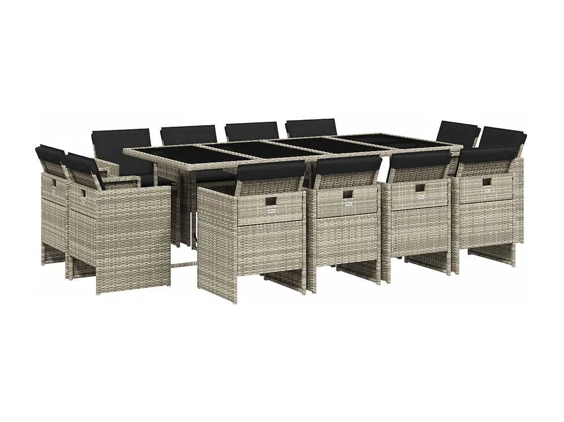 Jeroen  Ensemble à manger de jardin et coussins 13 pcs gris clair rotin