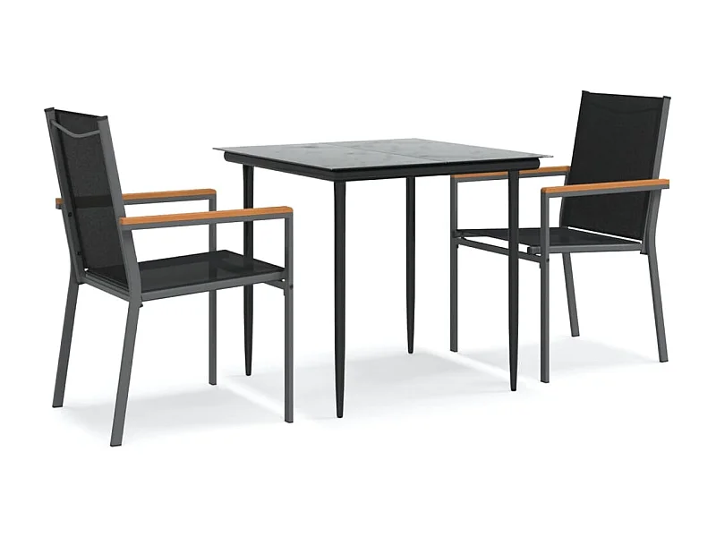 Varlen  Ensemble à manger de jardin 3 pcs noir textilène et acier