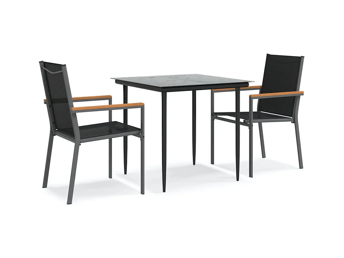 Varlen  Ensemble à manger de jardin 3 pcs noir textilène et acier