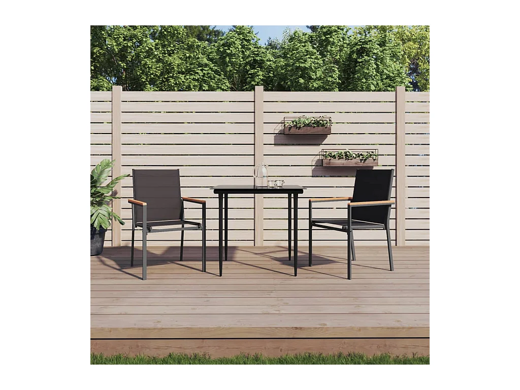 Varlen  Ensemble à manger de jardin 3 pcs noir textilène et acier