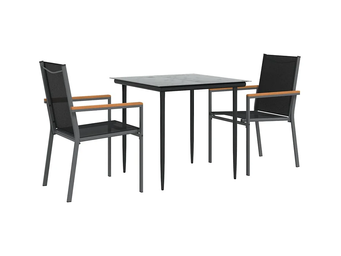 Varlen  Ensemble à manger de jardin 3 pcs noir textilène et acier