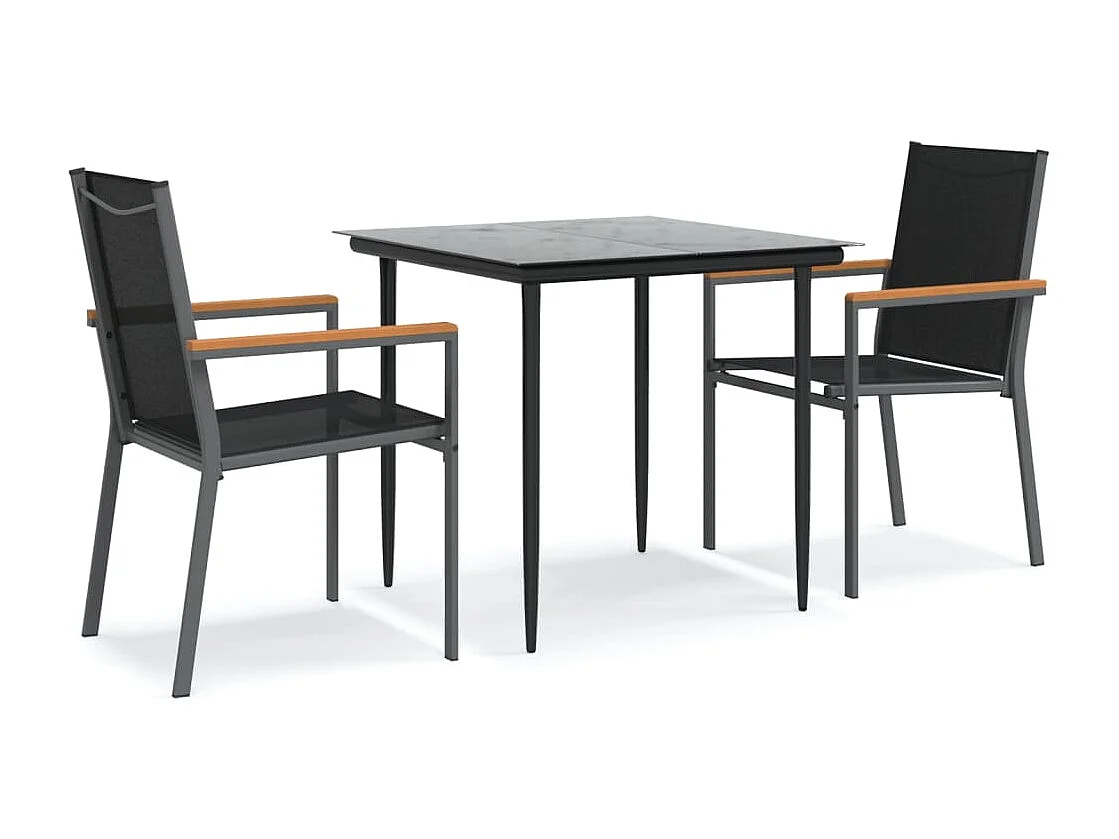 Varlen  Ensemble à manger de jardin 3 pcs noir textilène et acier