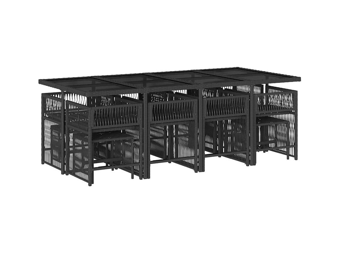 Laura Lucía  Set comedor de jardín con cojines 13 pzas ratán sintético negro