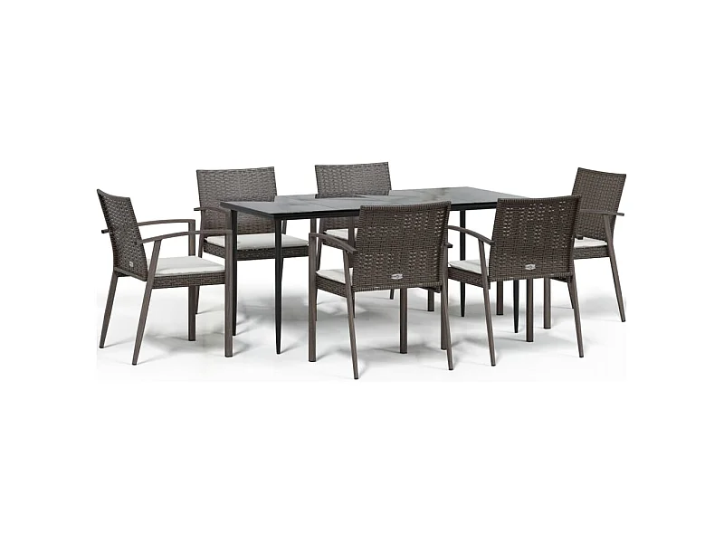 Bucyrus  Ensemble à manger de jardin 7 pcs coussins résine tressée acier