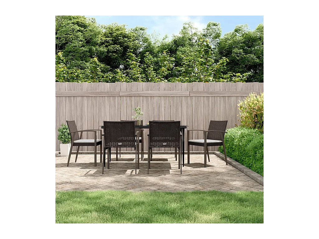 Bucyrus  Ensemble à manger de jardin 7 pcs coussins résine tressée acier