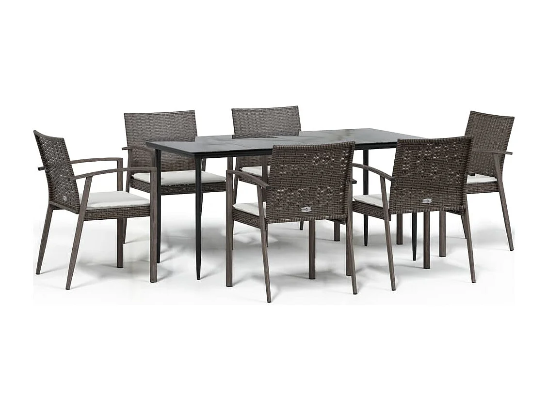 Bucyrus  Ensemble à manger de jardin 7 pcs coussins résine tressée acier