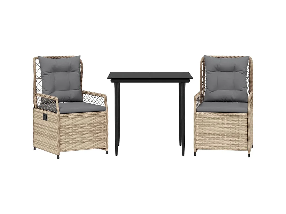 Zalan  Set comedor de jardín 3 pzas con cojines ratán sintético beige