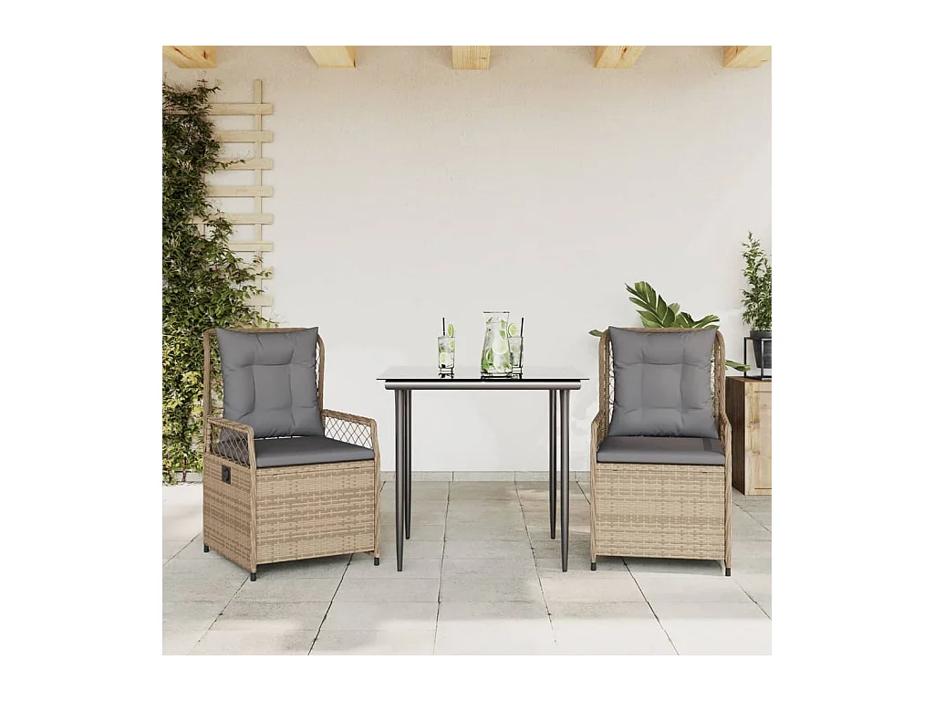 Zalan  Set comedor de jardín 3 pzas con cojines ratán sintético beige