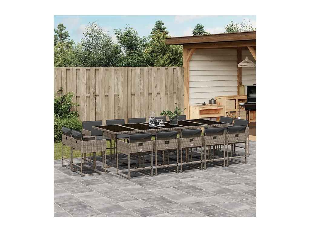 Brienne  Ensemble à manger de jardin 15 pcs coussins gris résine tressée