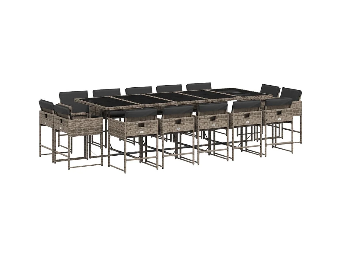 Brienne  Ensemble à manger de jardin 15 pcs coussins gris résine tressée