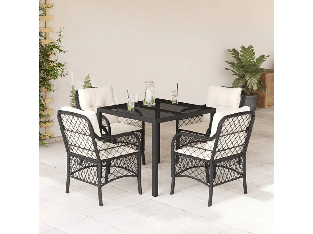 Prolenta Premium -  5-delige Tuinset met kussens poly rattan zwart