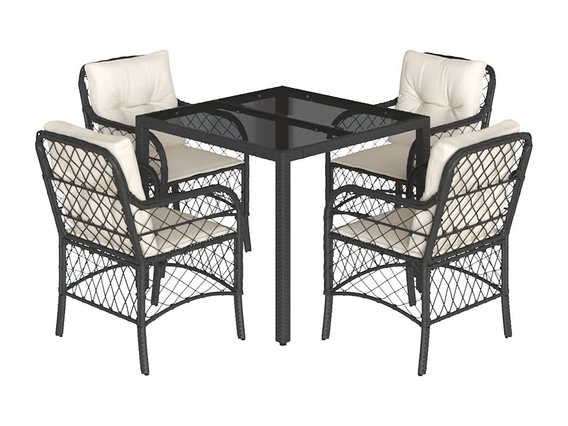 Prolenta Premium -  5-delige Tuinset met kussens poly rattan zwart