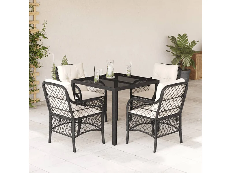 Prolenta Premium -  5-delige Tuinset met kussens poly rattan zwart