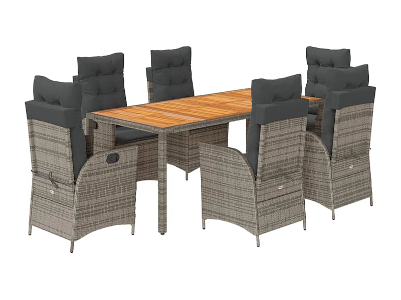 Wanda  Ensemble à manger de jardin et coussins 7 pcs gris rotin