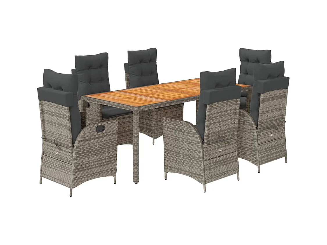 Wanda  Ensemble à manger de jardin et coussins 7 pcs gris rotin