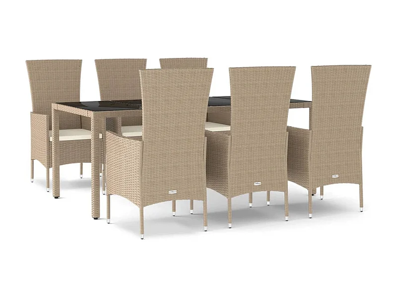 Vildis  Ensemble à manger de jardin et coussins 7 pcs beige poly rotin
