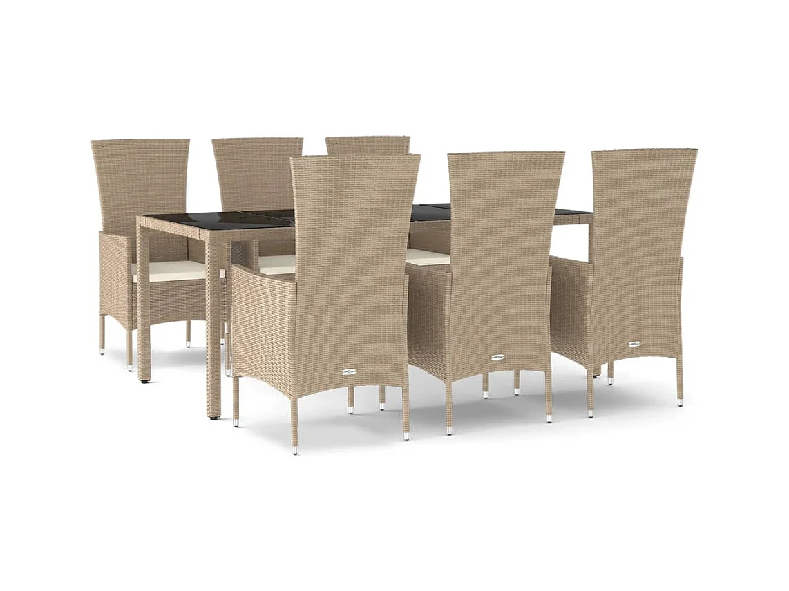 Vildis  Ensemble à manger de jardin et coussins 7 pcs beige poly rotin