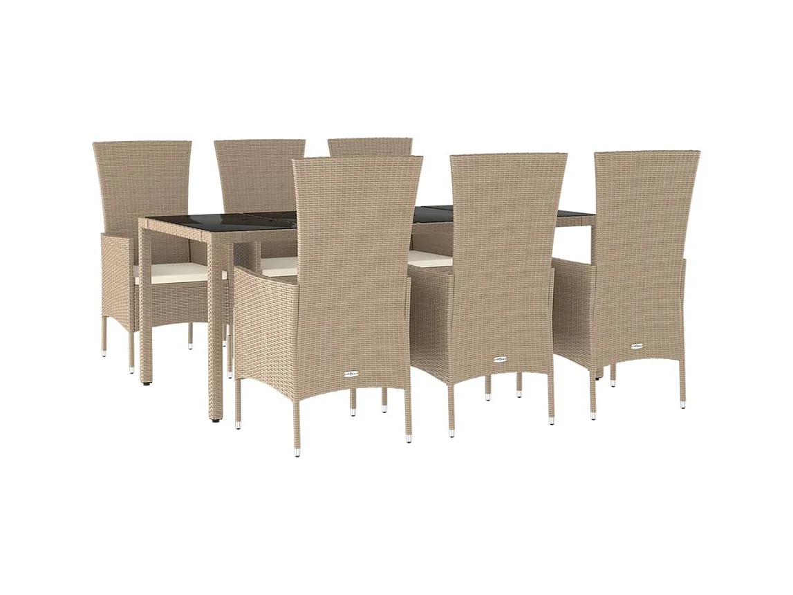 Vildis  Ensemble à manger de jardin et coussins 7 pcs beige poly rotin