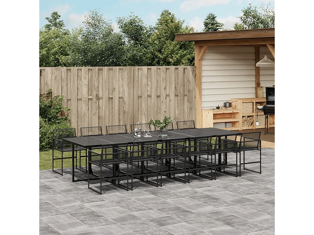 Ghizlan  Ensemble à manger de jardin 13 pcs noir résine tressée