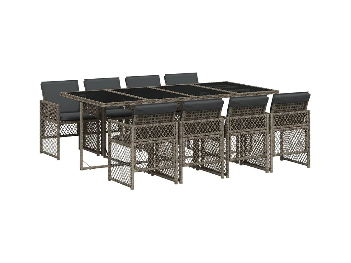 Connersville  Set comedor jardín 9 pzas y cojines ratán sintético gris