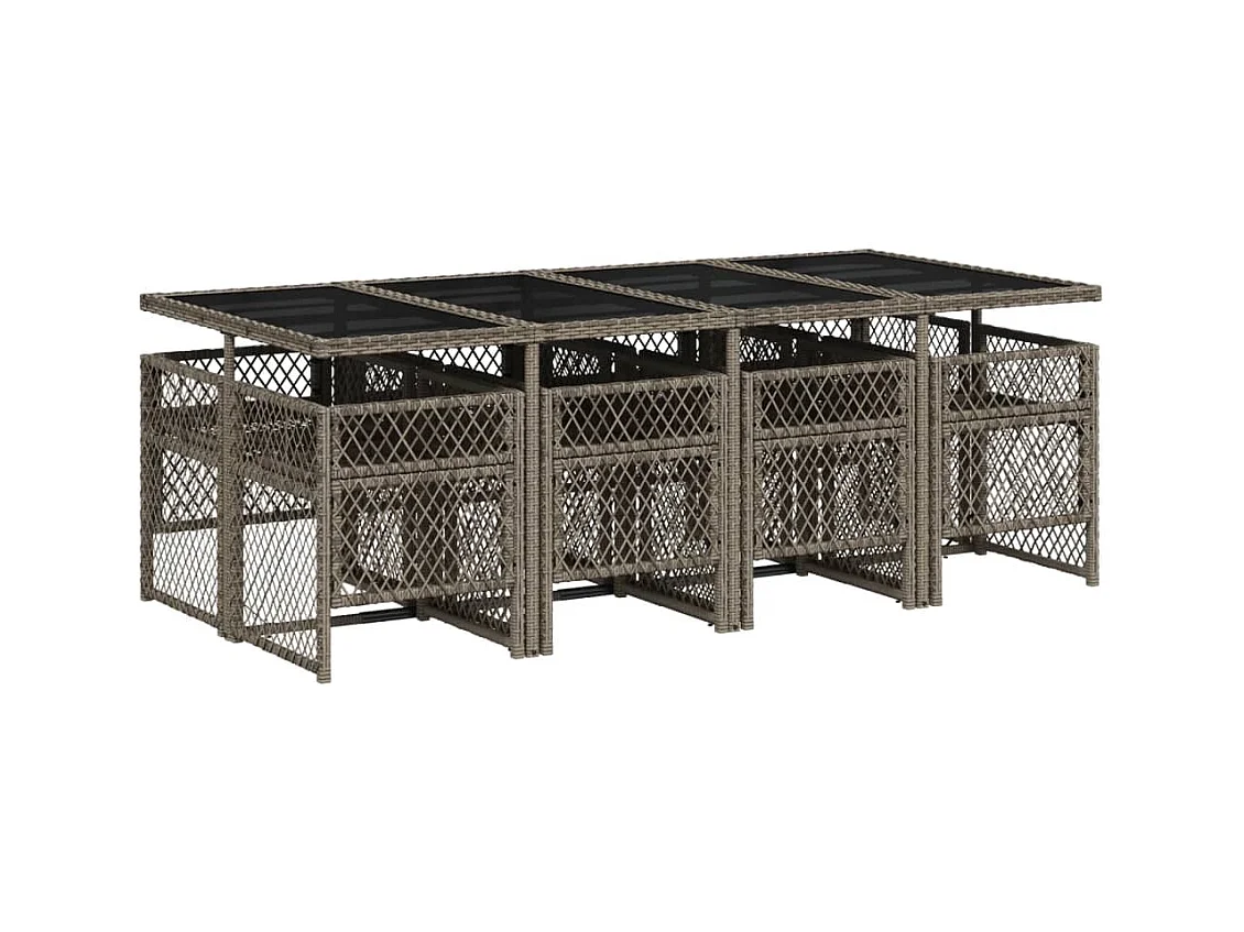 Connersville  Set comedor jardín 9 pzas y cojines ratán sintético gris