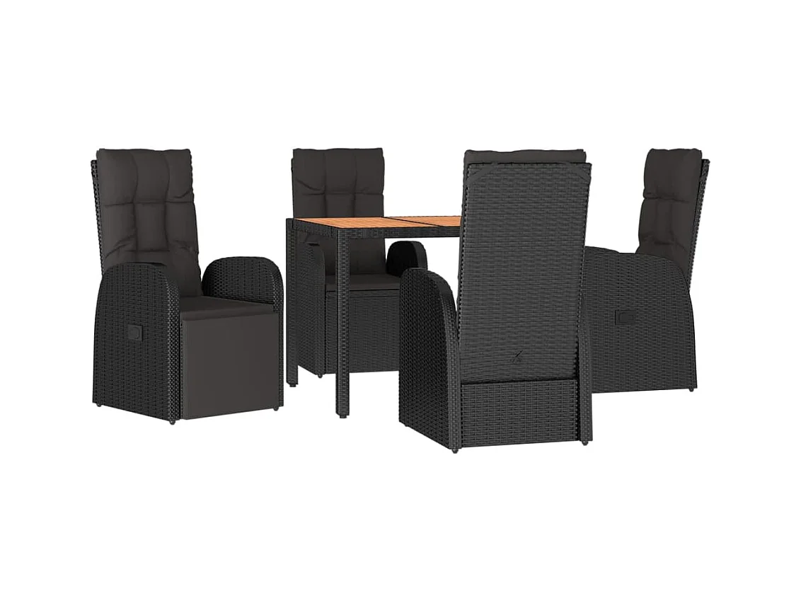 Arvild  Ensemble à manger de jardin coussins 5pcs Noir Résine tressée