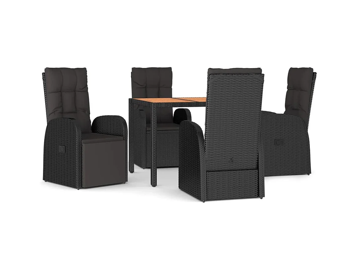 Arvild  5-delige Tuinset met kussens poly rattan zwart