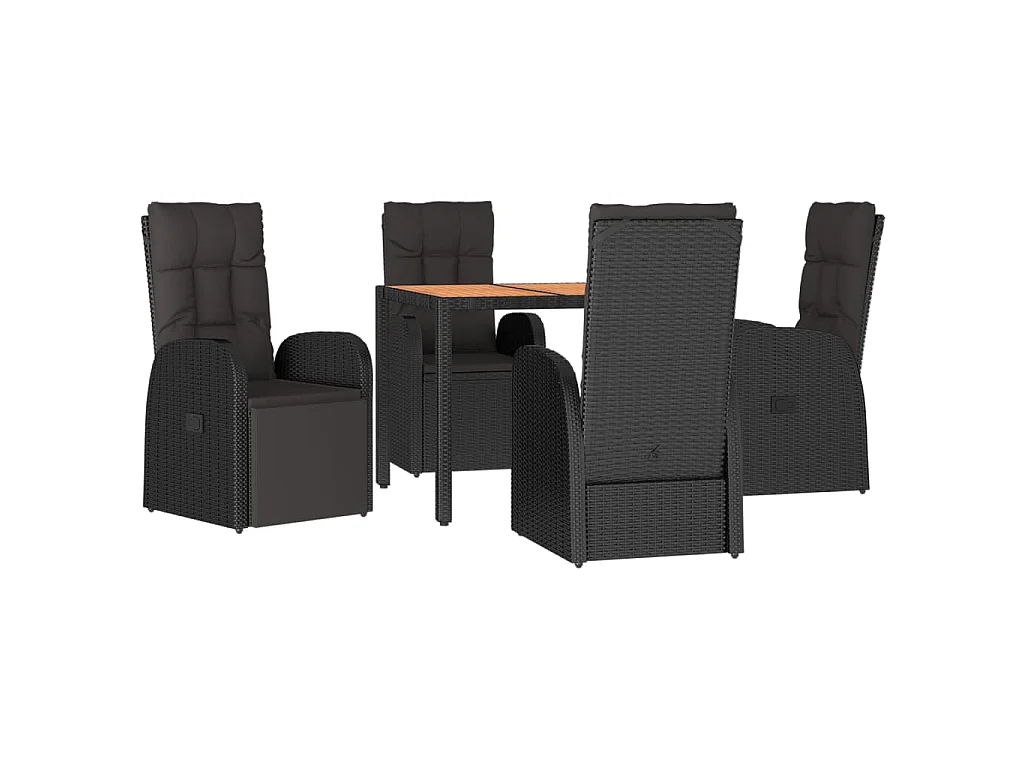 Arvild  5-delige Tuinset met kussens poly rattan zwart