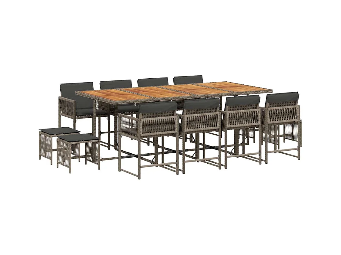 Xeli  Ensemble à manger de jardin coussins 13 pcs gris résine tressée