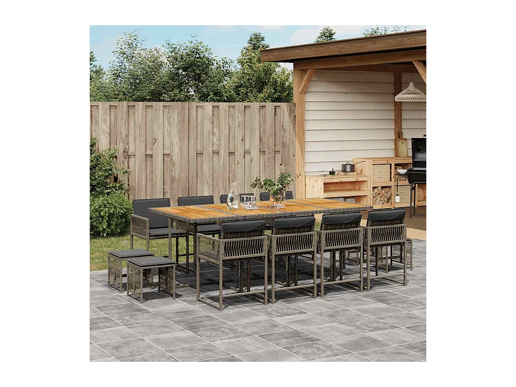 Xeli  Ensemble à manger de jardin coussins 13 pcs gris résine tressée