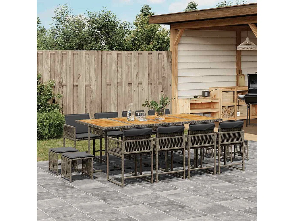 Xeli  13-delige Tuinset met kussens poly rattan grijs