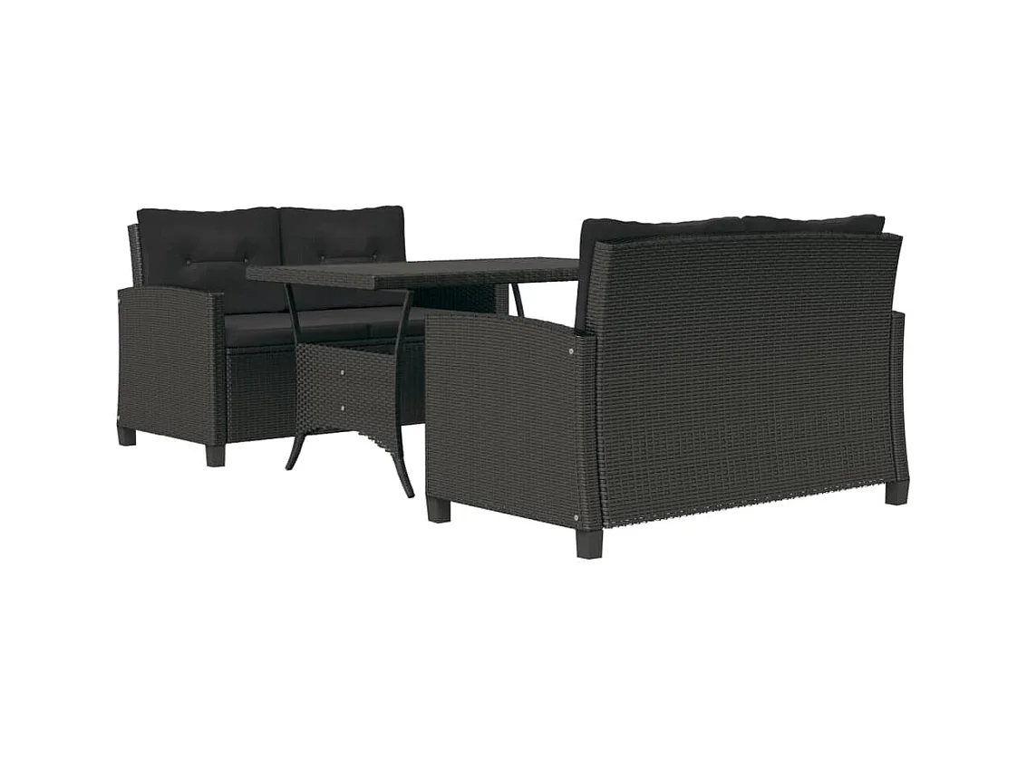 Tjorn  Ensemble à manger de jardin coussins noirs 3 pcs Résine tressée